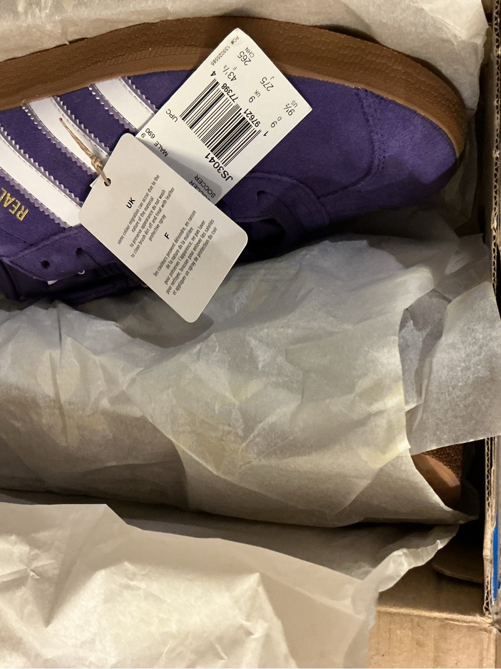 adidas Men’s Purple Suede Sneakers with White Stripes JS3041 Madrid indoor shoe. - Picture 8 of 9